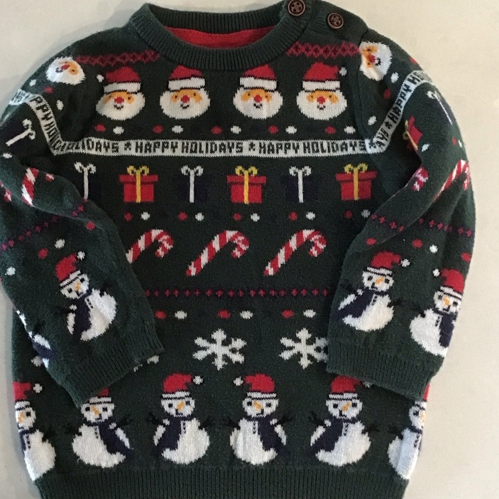 H&M Green Holiday Sweater with Santa and Snowmen
